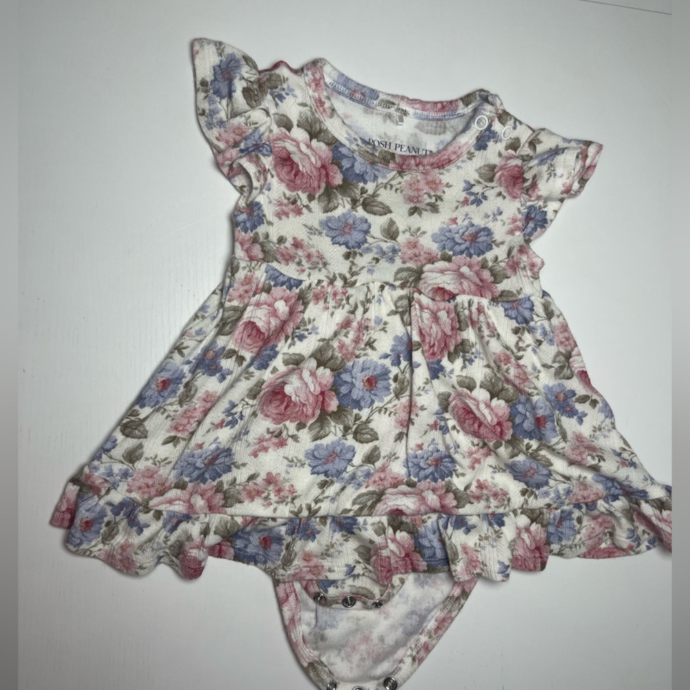 Posh Peanut Pink and Blue Floral Bodysuit